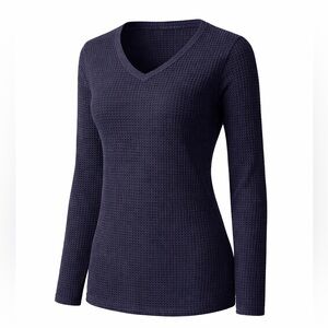 West Loop Women's Lounge Shirt Waffle Knit Black Long Sleeve Size Large New